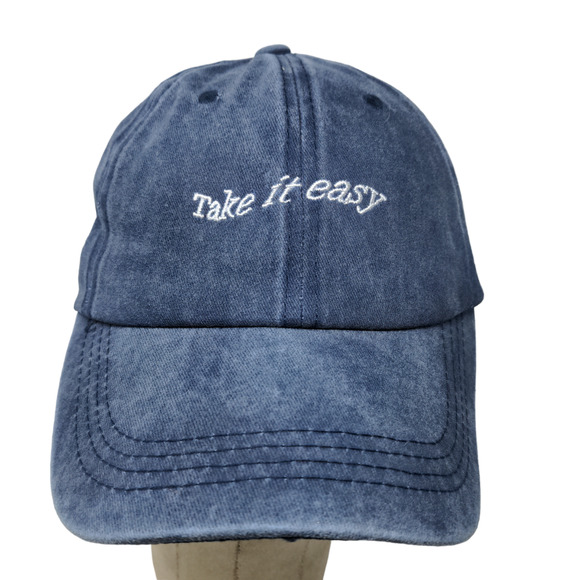 Take It Easy Men's Slideback Hat Blue Adjustable Embroidered Spell Out - Picture 1 of 11